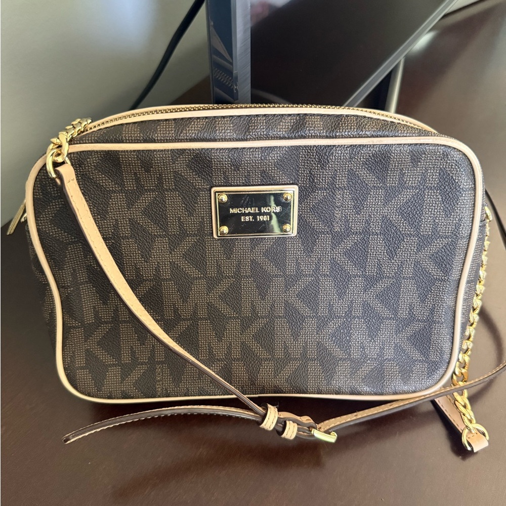 Michael Kors Brown and Gold Crossbody Bag with Signature Style